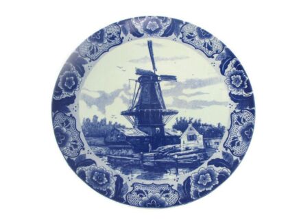 Boch Delft Blue Hand Painted Wall Charger Plate Blue White Dutch Windmill Marked