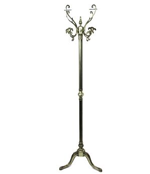 Standing Hall Tree Coat Hallway Rack Brass Hollywood regency Silver Colored Rare