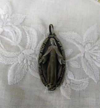 Vintage Medallion Notre Dame Virgin Mary Madonna French Pendant Snake