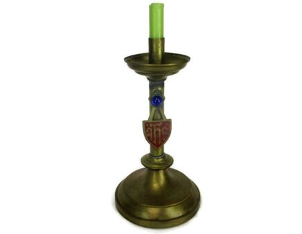 Brass Candle Holder Candlestick Candle Stick Altar Church Shield Brass Neo Gothic Lovely rare