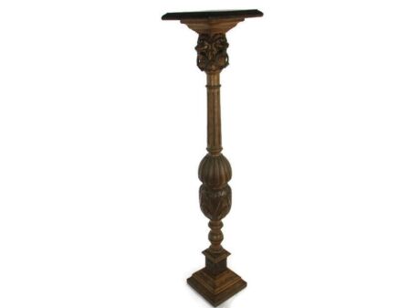 Hand Carved Ornate Wooden Pedestal Lion Heads Impressive Plant Bonsai Stand