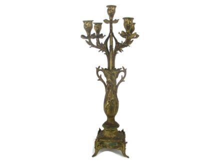 Antique Gorgeous Brass Doré Ornate Candle Holder Stick Candelabra 5 arm XL