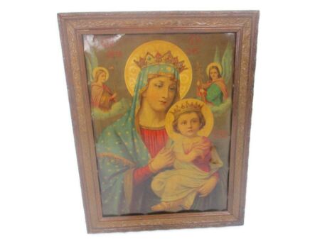 Vintage  Framed  Magnificat Print  Infant Child Madonna Angels Lovely