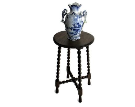 Wooden Side Wine Table Pedestal Plant Bonsai Stand Bobbin Legs Country Farmhouse Barn Style