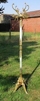 Gorgeous Antique Brass & Onyx Marble Hall Tree Coat Hat Rack Stand Floor Mermaids