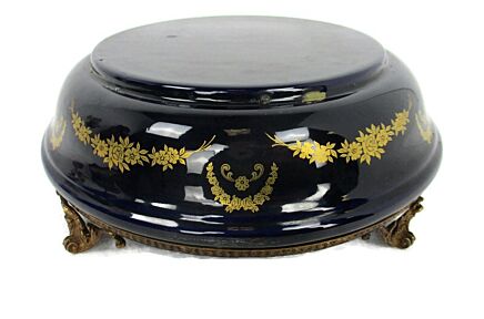 Limoges Porcelain Marked France Round  Base for Vase or Planter  Cobalt Blue Gold Gilded French