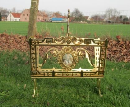 Brass Magazine Newspaper Basket Medallions Hollywood Regency style Heavy
