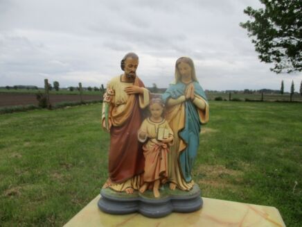 Vintage Chalkware Saint Joseph Virgin Mary Child Statuette Painted Plaster