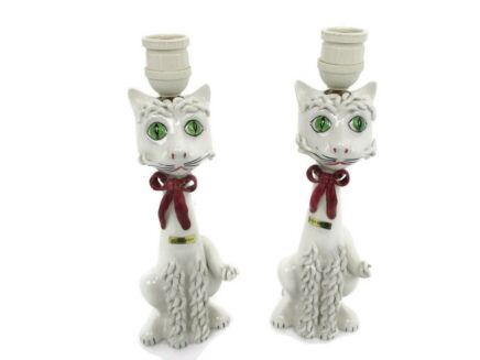 Beautiful Rare Pair Vintage Mid Century Spaghetti Cat Lamps Made In Italy