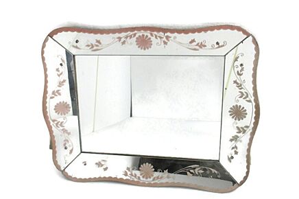 Art Nouveau Mirror Pink Edges Flowers Venetian Ornate Art Deco Beveled glass Vanity Dresser Hallway