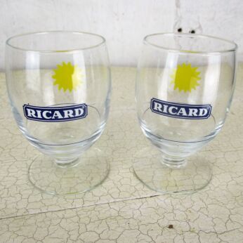 2 French Ricard Glasses Pastis Apero France Authentic