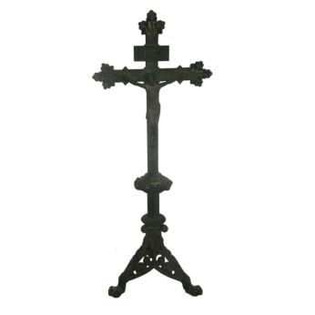 Antique Brass Bronze Jesus Christ Standing Table Cross Crucifix French Beautiful