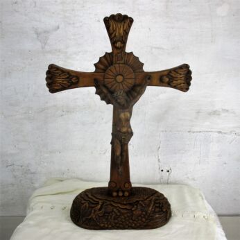 Stunning Standing Hand Carved Oak Art Crucifix Jesus Christ Dragon HTF WOW 70s