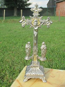 Vintage Ornamental Art Bronze Jesus Christ Cross Crucifix Saints Altar