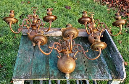 Three antique Dutch Flemish Wall Sconces Brass Stunning 18th Century Very Rare