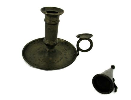 Antique   Brass Candle Holder Candle Stick   Chamber stick with Sniffer HTF