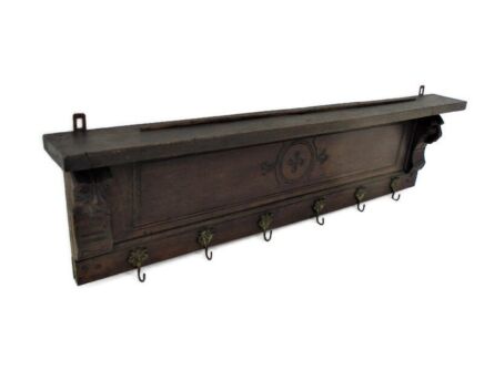 Hand Carved Wood Wall Shelf Coat Hat Kitchen Rack Lion Heads Antique Beautiful