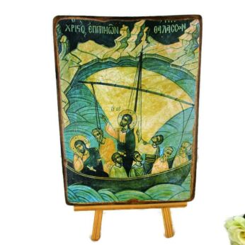 Gorgeous Vintage Wooden Icon Jesus Christ Apostles Boat Storm HTF Collector