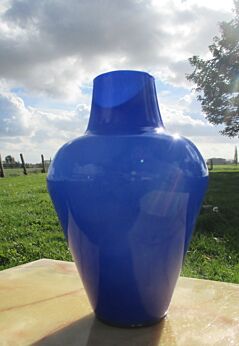 Vintage Italian Azure Blue Mid Century Cased Glass vase  Era Empoli