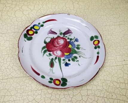 Antique French Faience Strasbourg Platter Luneville Flowers 18th - 19th C 9.05"