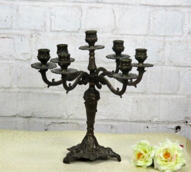 Antique Vintage Gorgeous Brass Ornate 7 Arm Candle Holder Candelabra