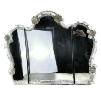 Murano Venetian Large Triptcy Mirror Gold Flecks Rosettes Handmade Art Deco WOW