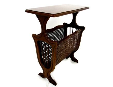 Vintage Colonial Style Magazine Newspaper Basket Rack Side Table Wood Rattan