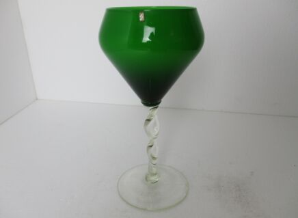 Green Large Glass vase Goblet Jar Chalice Mid Century modern Barley Twist Stem