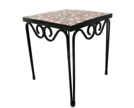 Vintage Small Side Table Plant stand Mosaic tiles Checkered pattern Wrought Iron Funky Nordic Modernist
