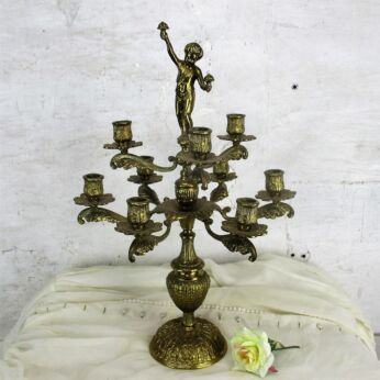 Glorious Embossed Brass Ornate Candle Holder Candelabra 9 arm Centerpiece Cherub