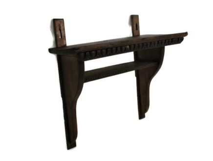 Hand Carved Wooden Wall Hall Console table Ornate Small two shelves Antique Edwardian Barn Style