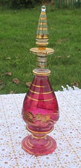 Lovely Bohemian Glass Perfume Bottle Stopper Gold Gilt cranberry