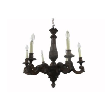 Hand Carved Wooden Chandelier Ornate 6 arm Lights Mid Century Modern Beautiful