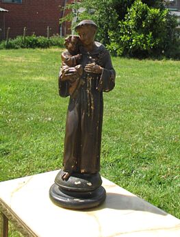 Large Vintage St Anthony of Padua with Jesus Plaster Statuette Chalk Chalkware