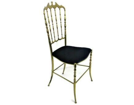 Vintage Chiavari Chair Brass Hollywood Regency Italian Blue  Fabric Ornate