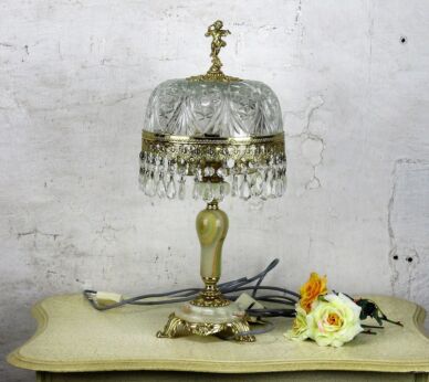 Table Desktop Lamp Italian Hollywood Regency Cherub Putti Prisms Marble Working