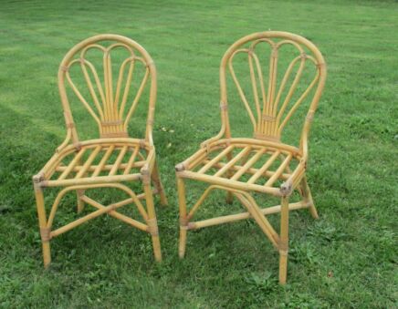 Vintage Pair Couple Bamboo Lounge Chairs Rattan Wicker