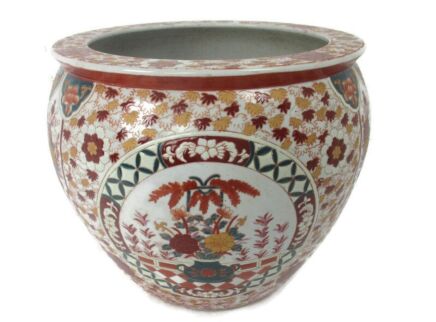 Large Vintage Chinese Porcelain  Koi Fish Bowl Planter Vase Flowers Planter Cachepot  Stunning