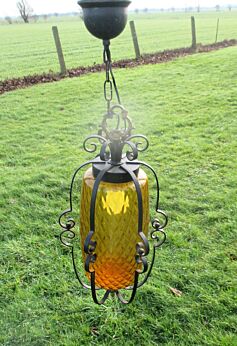 Vintage Amber Pendant Light Lamp Chandelier Bubbled Glass Wrought Iron