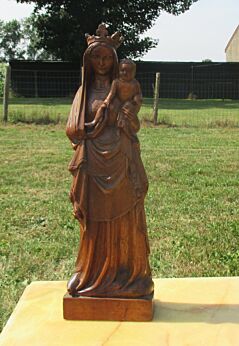 Vintage Virgin Mary Madonna with Child Jesus Carved Wood Statuette