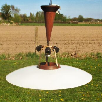 Danish Mid Century Modern Teak UFO Atomic Teak Steam punk Lamp Shade Chandelier