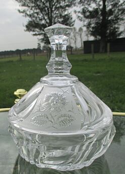 Vintage Crystal Cut Glass Bohemian Bowl With Lid Candy Dish FLowers