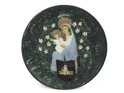 Charger Plate Plaque Virgin Mary Infant Child Jesus Madonna Hand Painted Gorgeous Marked Wall Hanging