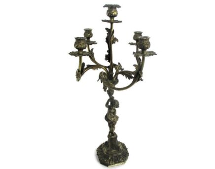 Large Candle Holder Candlestick Candelabra 5 Arm Impressive  Gorgeous Putti Cherub  Bronze with Snuffer WOW