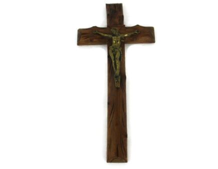 Wall Hanging hand Carved Wood Crucifix Cross Jesus Christ  Brass  Corpus  19.88"