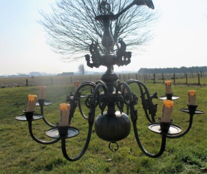Vintage Ornate Flemish Dutch 8 Arms Chandelier Lights Mermaids Fish