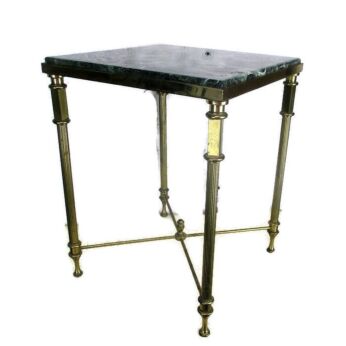 Small Square Side Coffee Table Green Marble top Ornate Brass Hollywood Regency