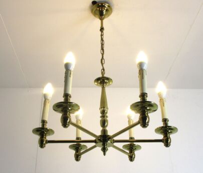 Stunning Chandelier 6 Lights Heavy Brass Hollywood Regency Ornate 70s Vintage