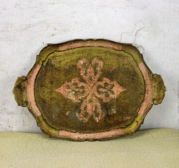 Italian Mid Century Hollywood Regency Florentine Serving Tray Pink Gold 17.32"