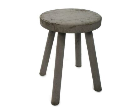 Old Milk Milking Stool Farmhouse Country Barn Style Side Display Table Pedestal Plant Stand Gray Grey